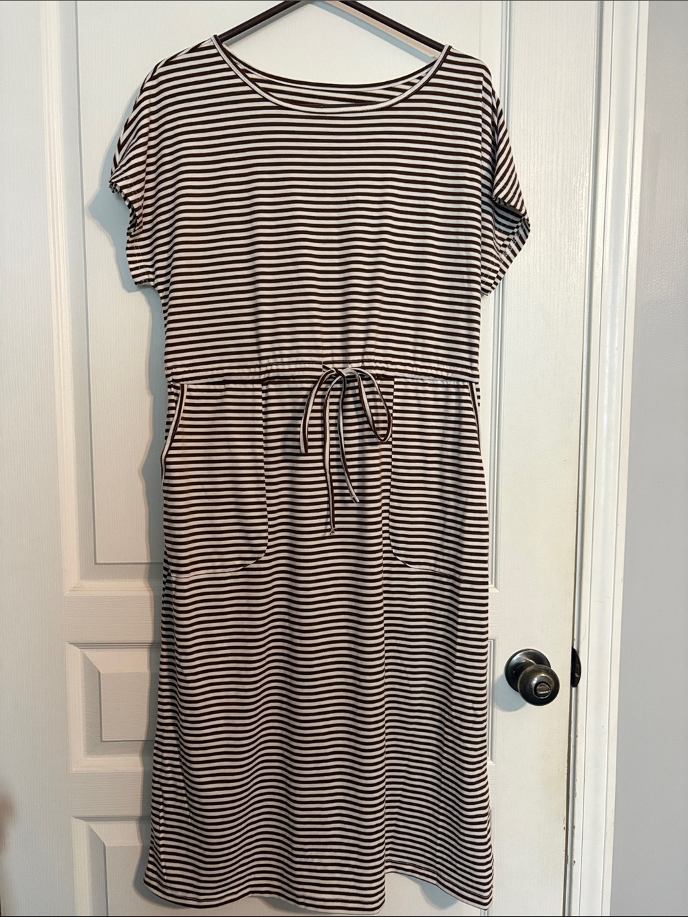Striped Drawstring Midi Dress - Black & White